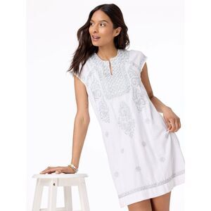 Roller Rabbit Faith Midi Dress Lined White Silver Embroidery 100% Cotton Medium